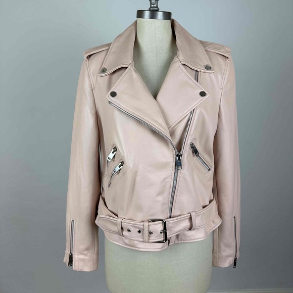 NWT Walter Baker Lamb Leather Belted Moto Jacket Size Large - Picture 2 of 11